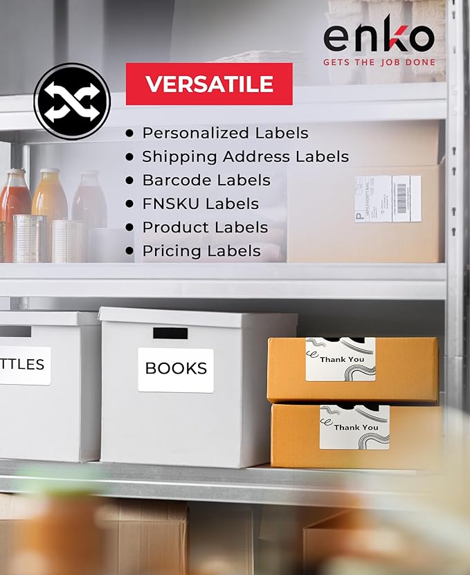 enKo 1 Stack/2000 Labels 4" x 6" Fanfold Direct Thermal Label Compatible for Rollo Zebra Printer - Shipping, Mailing, Postage, Perforated, Permanent Adhesive (2 Labels/Fold)