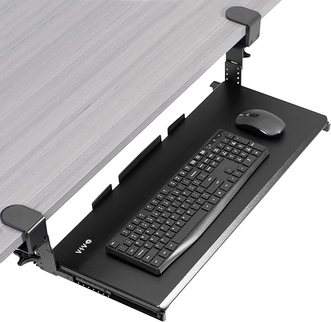 VIVO Large Height Adjustable Under Desk Keyboard Tray, C-clamp Mount System, 27(33 Including Clamps) x 11 inch Slide-Out Platform Computer Drawer for Typing, Black, MOUNT-KB05HB