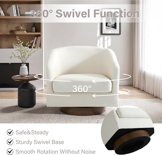 UIXE Swivel Accent Chairs Set of 2, Fabric Upholstered Barrel Chair for Living Room, Comfy Round Armchair Single Sofa Bedroom Reading Seat - 31" W, Beige