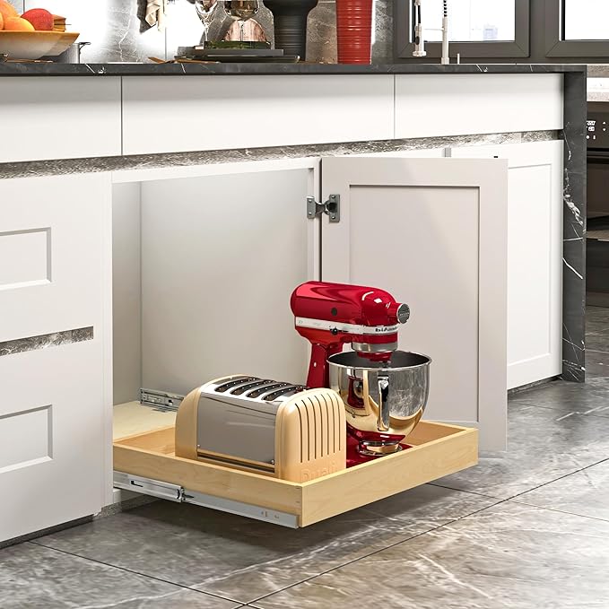 ALINE FURNITURE Birch Pull Out Drawers for Cabinets, 32" W x 21" D Slide Out Shelves for Kitchen Cabinets, Fits 33" Opening, Soft-Close 75-lb Slides, with Pre-Drilled Wood Template, Cabinet Organizer