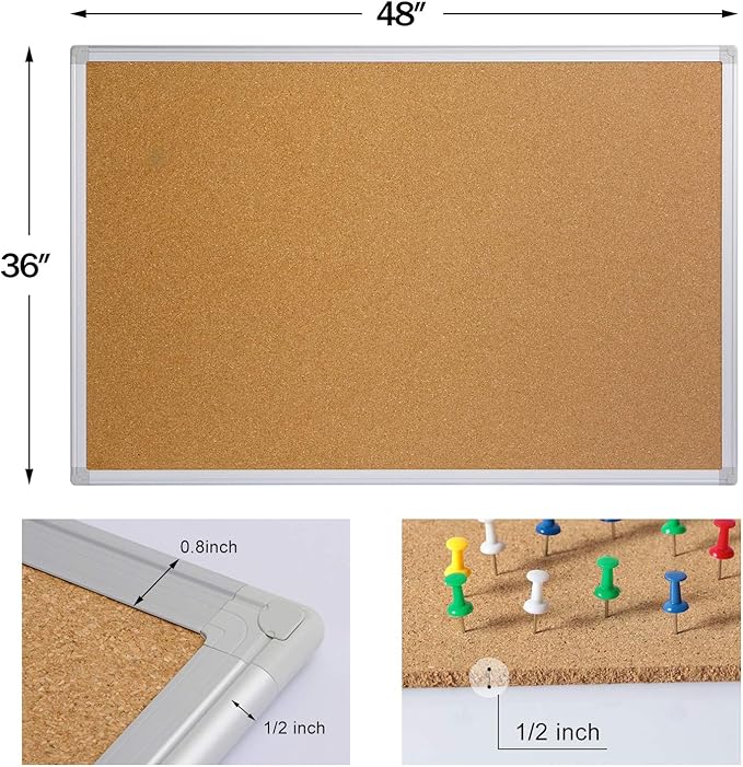 Board2by 2 Pack Cork Board Bulletin Board 36 x 48, Silver Aluminium Framed 4x3 Corkboard, Office Board for Wall Cork, Large Wall Mounted Notice Pin Board
