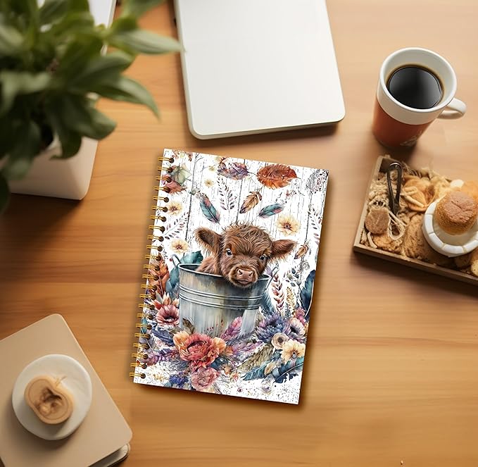 Highland Cow Notebook Journal - 5.5×8.3 Floral Spiral Journal Notebook, Highland Cow Gifts, Cow Gifts for Cow Lovers, Cow Gifts for Women, 164 Pages