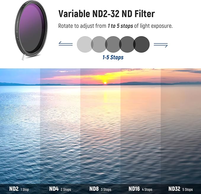 Neewer HD True Colors 49mm Variable ND Filter ND2-512, VND Filter & Magnetic - Image 2