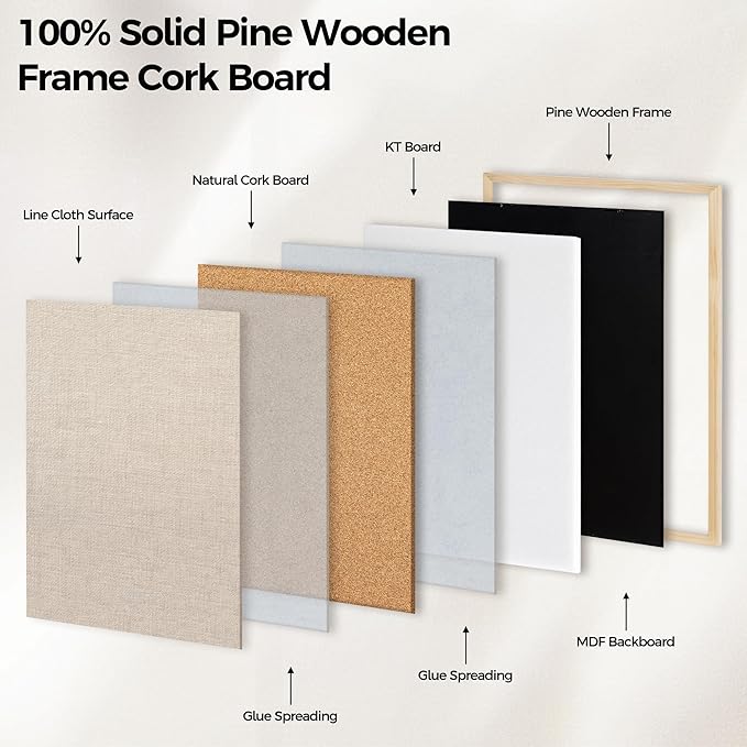 Fun Memories Cork Board Bulletin Board for Office, 20" x 30" Pine Wooden Framed Corkboard, Wall Mounted Notice Pin Board for School Home & Office, Natural Wood