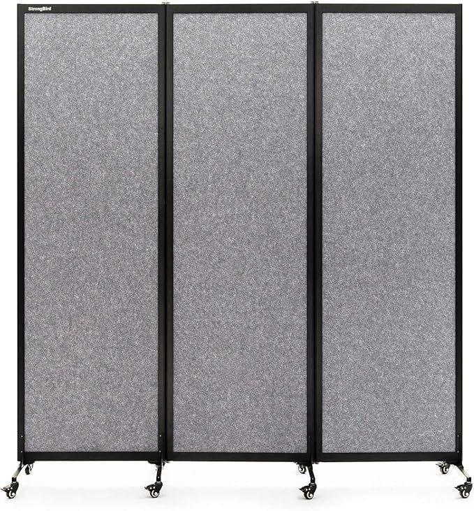 Upgrade Version Room Partition and Divider, Freestanding Rolling Dividers with Wheels,Office Privacy Screen Divider Wall,Classroom Felt Dividers,6'L* 6'7"H,3 Panel,Light Grey