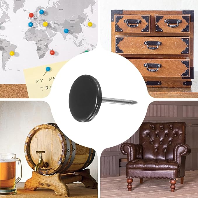 uxcell 150Pcs Upholstery Tacks, 11mmx17mm Flat Head Thumb Tack Decorative Furniture Nails Push Pins for Furniture Sofa Headboards, Black