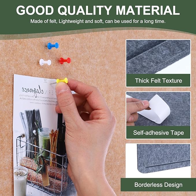 YOKIVE Felt Bulletin Board, 48 x 36 -Inch Foldable Decorative Pin Board Self Adhesive Felt Cork Board with 20 Pushpins, Great for Wall, Photo Display, Paste Note, Schedule(Gray)