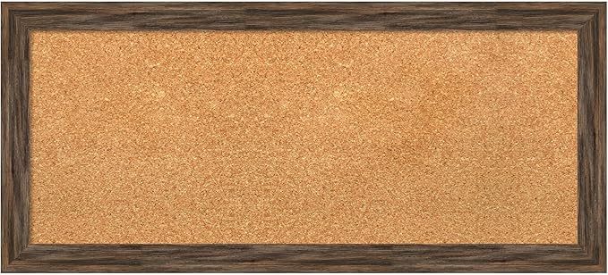 Amanti Art Natural Cork Board for Wall, 15x33 Vision Board with Brown Wood Frame, Medium Corkboard Office Decor for Home Organization, Rustic Farmhouse Corkboard Pinboard to display items for home
