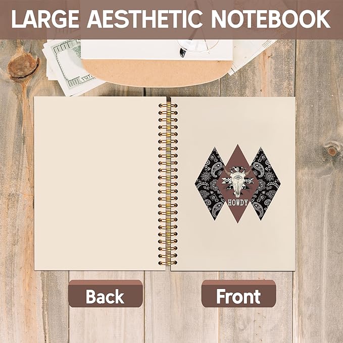 KAOWT Boho Western Howdy Notebook Journal, Rustic Western Cow Skull Notebooks for Note Taking, Country Southwestern Tribal Journal, Cowboy Cowgirl Gifts Hardcover Spiral Notebook 5.5x8.3in
