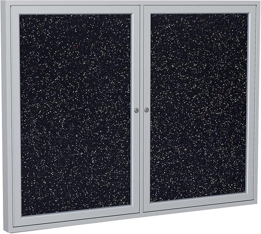 Ghent 48" x 60" 2-Door indoor Enclosed Recycled Rubber Bulletin Board, Shatter Resistant, with Lock, Satin Aluminum Frame,Confetti (PA245TR-CF),Made in the USA