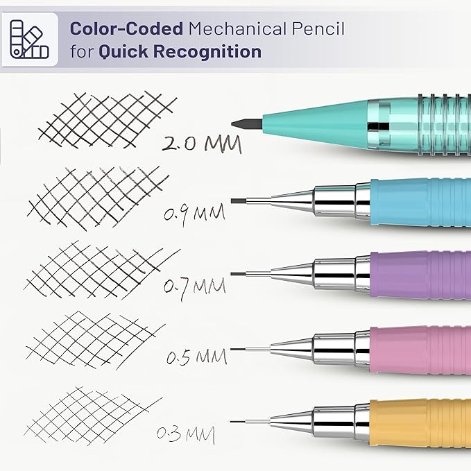 Mr. Pen- Pastel Mechanical Pencil Set with Lead and Eraser Refills, 5 Sizes, 0.3, 0.5, 0.7, 0.9, 2mm, Mechanical Pencils for Drawing and Sketching, Cute Pencils, Mechanical Pencil