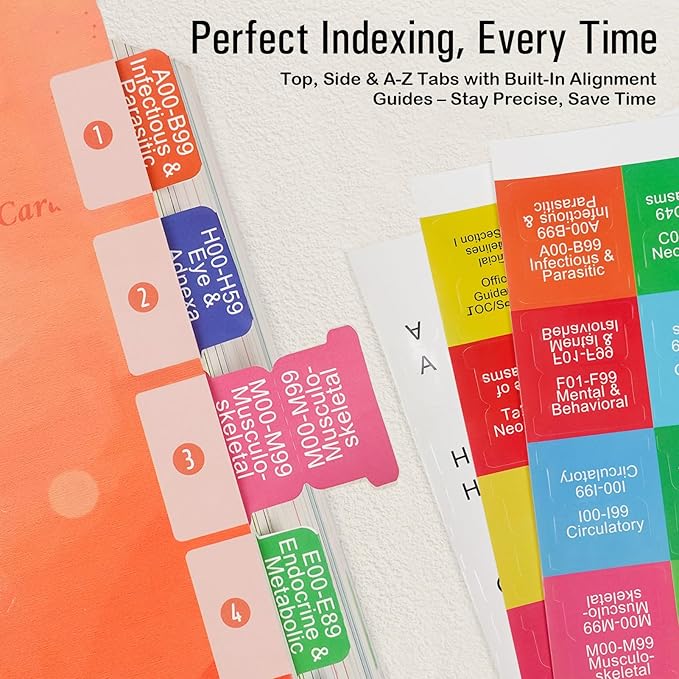 Index Tabs for ICD-10-CM Code Book 2025 AAPC Version, Upgraded Book Tabs, Color-Coded Medical Coding 2025, Laminated & Repositionable Tabs with Alignment Guide & Blank Tabs (Codebook Not Included)