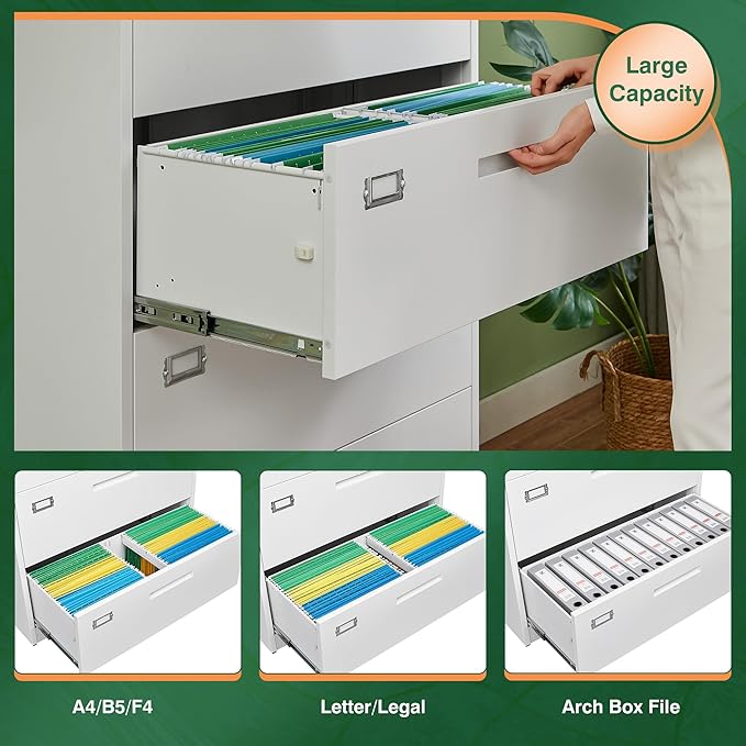 Letaya Lateral 5 Drawer File Cabinet with Lock,Metal Wide White Filing Cabinets for Home Office Storage A4/F4/Letter/Legal(Assembly Required)