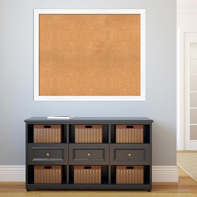 Amanti Art Natural Cork Board for Wall, 37x45 Vision Board with White Frame, Oversize Corkboard Office Decor for Home Organization, Modern Corkboard Pinboard to Display Items for Home Organization in