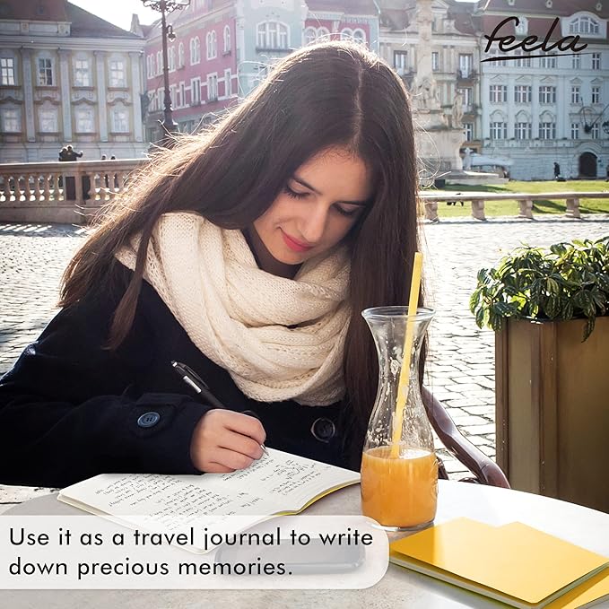 feela 8 Pack Soft Cover Journal Bulk, Notebooks College Ruled for Work, Lined Travel Journal for Women Men, Note Taking Notebook School Supplies Business Writing, 8.2” x 5.5”, A5, Yellow