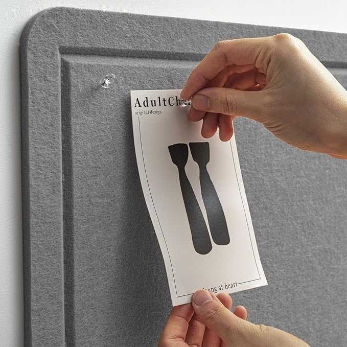 Bulletin Board, 24 x 18 inches Felt Board Decorative Pin Board, Cork Board Alternative for Wall, Foldable Photo Board Self-Adhesive Vision Board Mood Board with 20 Pushpins - Gray