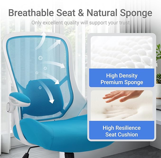 HYLONE 400lbs Heavy Duty Office Chair, 5" Thickened Seat Ergonomic Desk Chair with Adjustable Armrests, Home Office Computer Chairs for Long Hours Mesh Executive Chair(Blue)