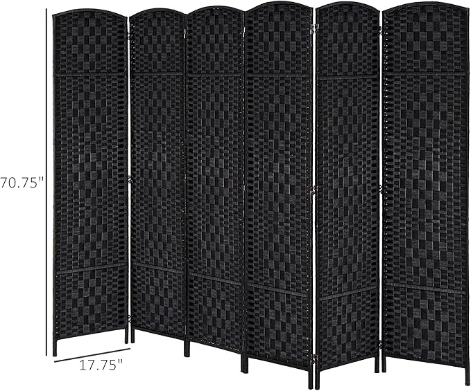NicBex Room Divider 6 Panel Room Dividers with Wicker Weave Design Partition Room Dividers and Folding Privacy Screens 6 FT Wall Divider for Office, Room Separation,106.25"W x 0.75"D x 70.75"H, Black