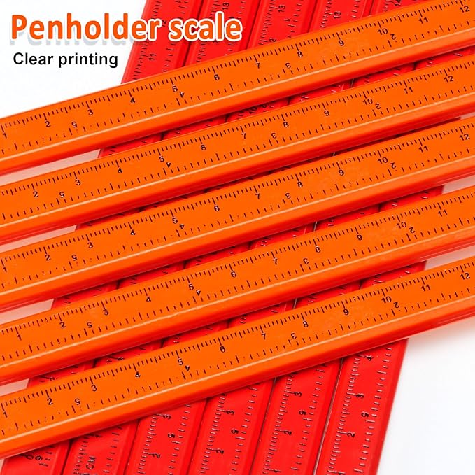 Honoson 200 Pcs Flat Construction Pencils with Printed Ruler Wood Graphite 2 Pcs Carpenter Pencil Sharpener for Woodworking Marking Tool (Orange and Red)