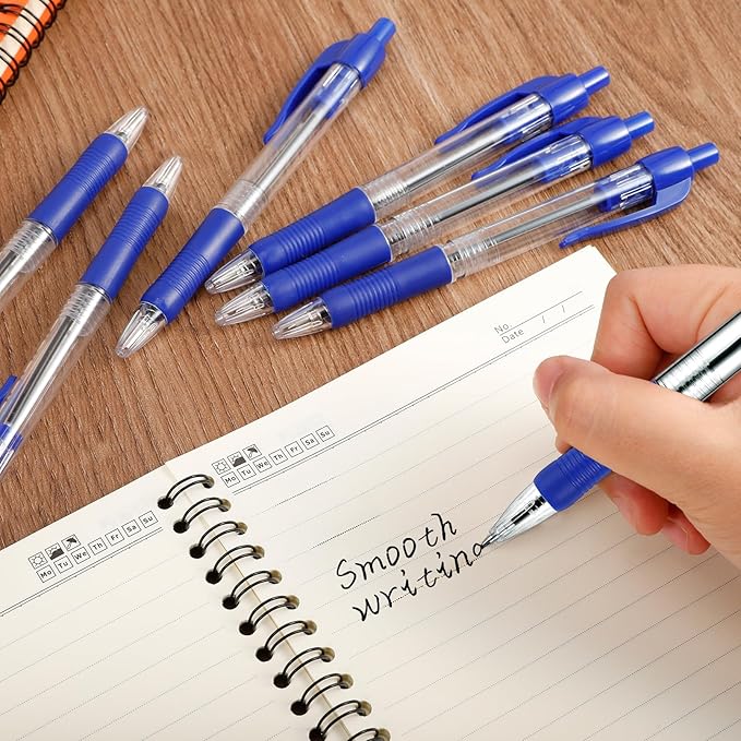 200 Pack Ballpoint Pens Bulk, Blue Gel Ink Pens, 1.0 mm Medium Point Pen, Retractable Smooth Writing Pen with Comfortable Grip for Journal Writing Home Office Supplies (Blue Ink)