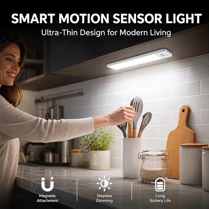 Under Cabinet Lighting: 12 Inch 3-Color Dimmable Rechargeable Motion Sensor - Image 2