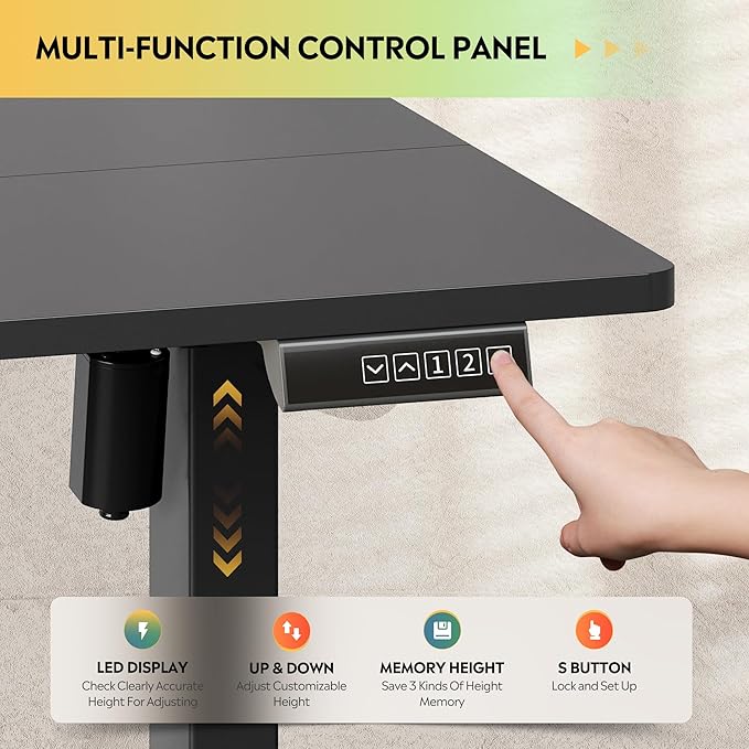 DEVAISE 55 Inch Electric Standing Desk, 3 Adjustable Height Stand up Desk for Home Office, Ergonomic Sit to Stand Desk with LED Touchscreen, Headphone Hook, 3 Memory Preset Computer Desk (Black)