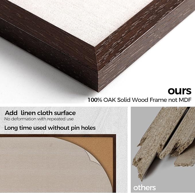 Fun Memories Cork Board Bulletin Board for Office, 20" x 30" Oak Wooden Framed Corkboard, Wall Mounted Notice Pin Board for School Home & Office, Dark Walnut