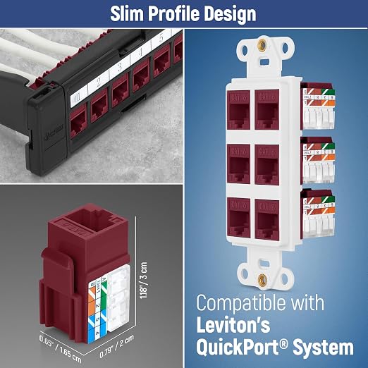 Everest 90° Angled RJ45 Cat6A Keystone Jacks 20-Pack in Red - Image 6