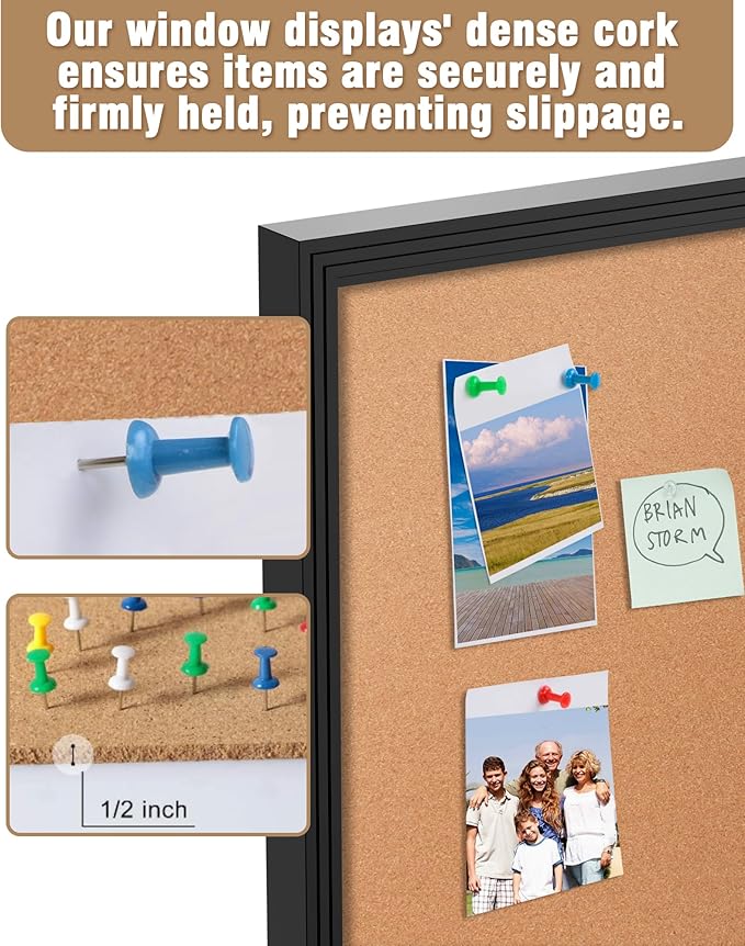 36"x24" Enclosed Bulletin Board, Outdoor Lockable Weather-Resistant Aluminum Cork Noticeboard for School & Office Hospital, Black Frame w/Cork