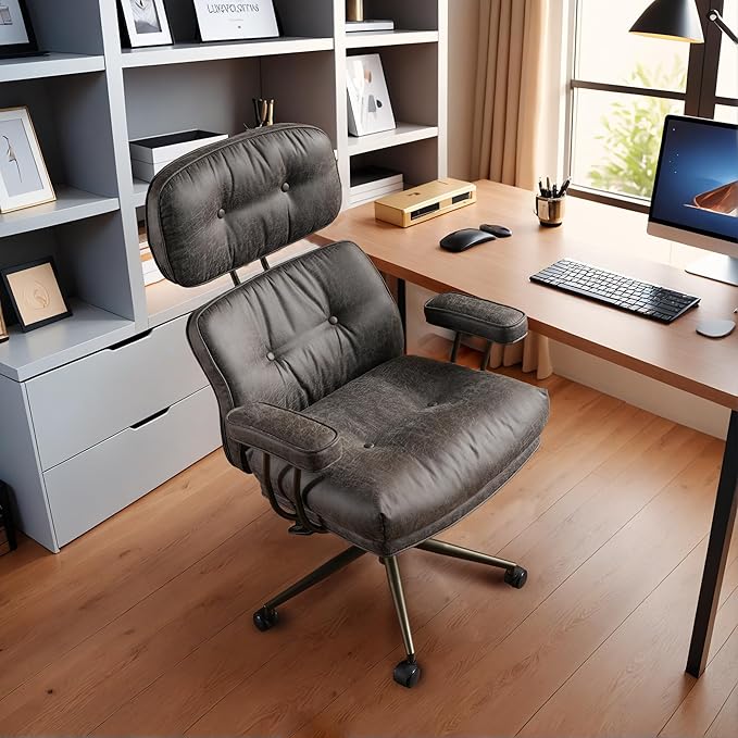 Faux Leather Executive Office Chair - Big and Tall Ergonomic Home Office Chair,Reclining Computer Desk Chairs with Lumbar Support,Adjustable Task Swivel Rolling PC with Wheels,Grey,Suede