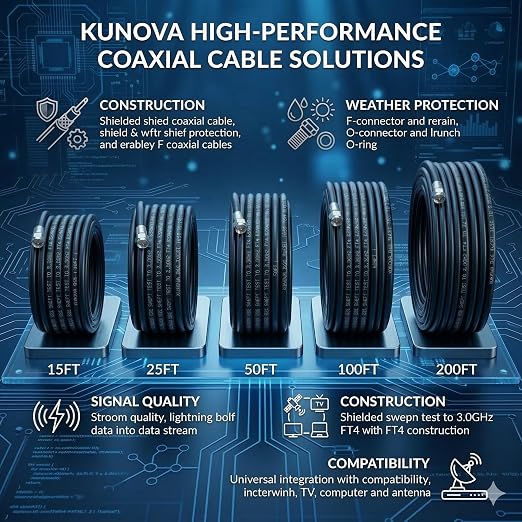 KUNOVA (TM 15 FT RG-6 Satellite TV Coaxial Cable RG6 3.5 Ghz 15FT New - Image 6