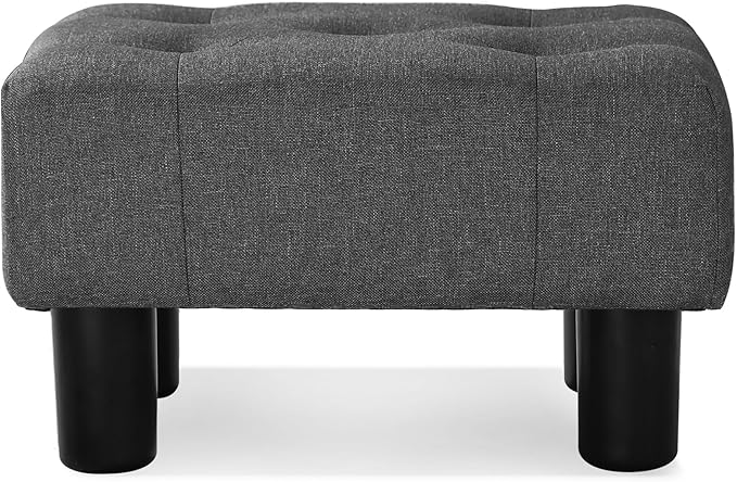 LUE BONA Small Tufted Foot Stool, Fabric Foot Stools Ottoman with Plastic Legs, 9''H, Rectangle Footstool for Adult with Non-Slip Pads, Sofa Foot Rest for Living Room, Couch,Carbon Grey