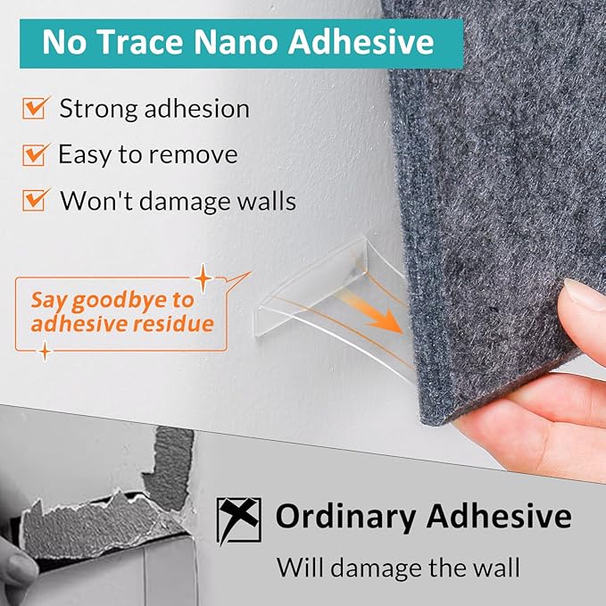 Large Cork Bulletin Board - 48" x 36" Cork Board for Walls - 12 Pack Felt Wall Tiles with Safe Removable Adhesive Tabs - Bulletinboard for Office Classroom Home Decor - Drak Grey