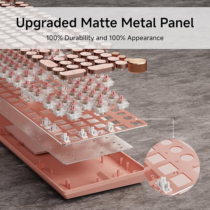 EWEADN Typewriter Style Mechanical Gaming Keyboard, Wired Mechanical Keyboards,104 Keys Backlit LED Keyboards, Media Control Knob, Wired Computer Keyboard Pink Switch for Windows/Mac/PC-Pink