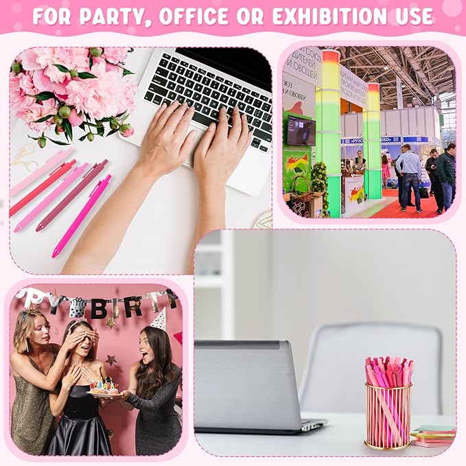 100 Pcs Ballpoint Pens Bulk Retractable Writing 1. 0 mm Black Ink Cute Pens Smooth Writing Color Fancy Gift for Teacher Student Employee Office School Home Baby Shower Supplies (Pink Series)