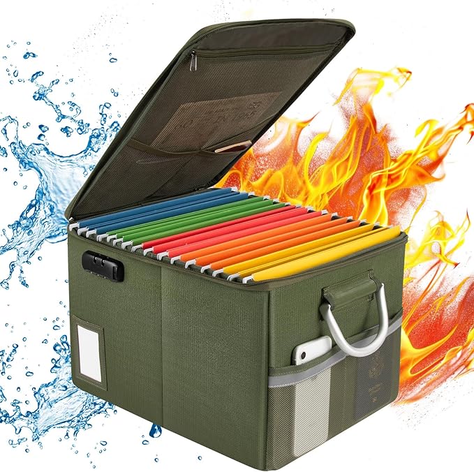 TOMKID Fireproof Document Box, Fire Proof Safe Box for Home Document Organizer with Lock, Fire Organizer Office Storage Cabinet for Hanging Letter/Legal Folder 16.1 x 12.9 x 11in (Green)