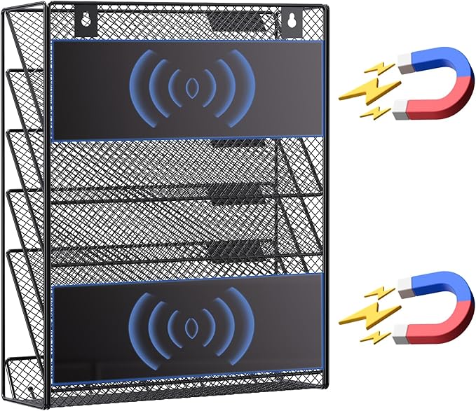 samstar Magnetic Wall File Holder, 6-Tier Hanging Wall File Organizer Wall Mount Paper File Folder Mail Organizer for Office/School, Magnetic