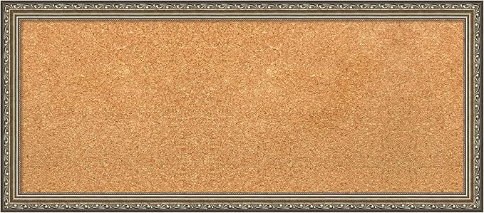 Amanti Art Natural Cork Board for Wall, 14x32 Vision Board with Silver Wood Frame, Medium Corkboard Office Decor for Home Organization, Traditional Corkboard Pinboard to display items for home