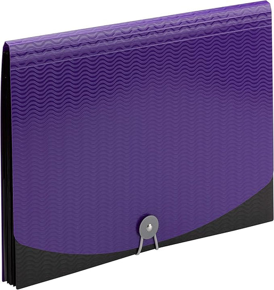 Smead Poly Expanding File, 6 Dividers, Flap and Cord Closure, Letter Size, Wave Pattern Purple/Black (70882)