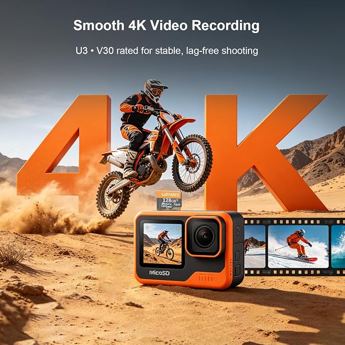 128GB Micro SD Card with Adapter, High Speed U3 C10 V30 SDXC Memory Card Up to - Image 3