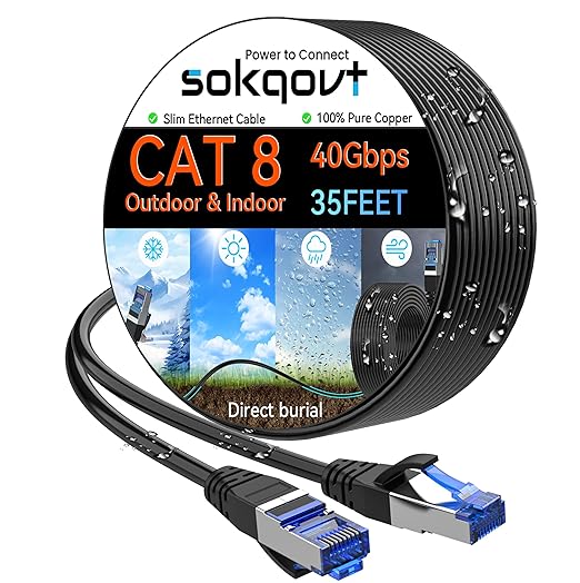 Sokqovt Cat 8 Ethernet Cable Slim 35ft Outdoor&Indoor, Pure Copper Cat8 by Unknown