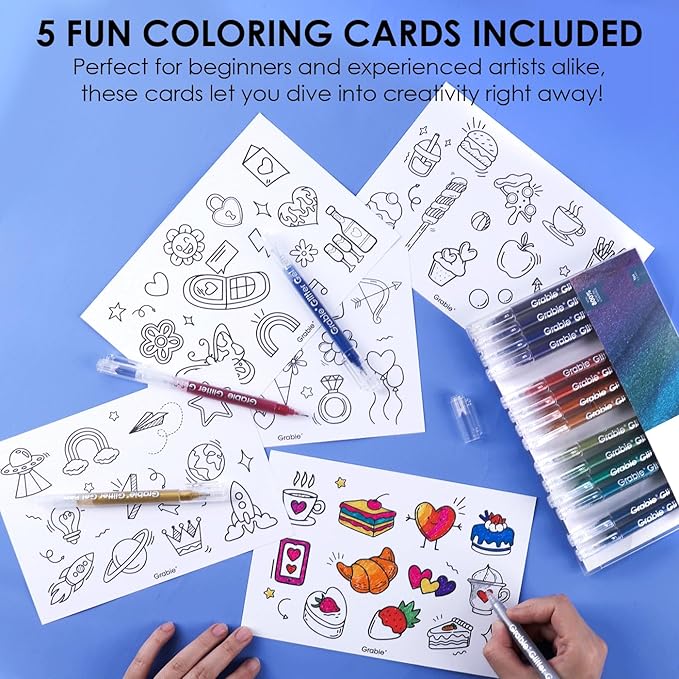 Grabie Jumbo Glitter Gel Ink Pen Set Of 18, Metallic Vibrant Sparkle Gel Pens for Coloring, Sparkle Markers, Glitter Pens for Adults (18 Colors Jumbo Gel Pens)