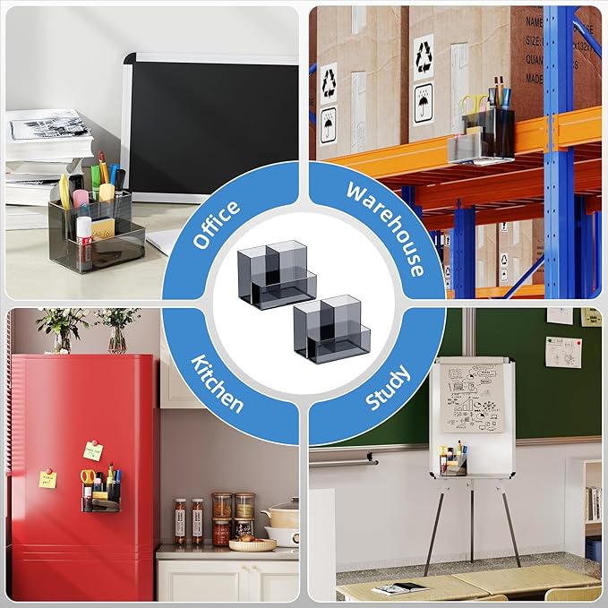 Marbrasse Acrylic Magnetic Pen Holder, 2 Pack Dry Erase Marker Holder, Magnetic Whiteboard Pencil Holders for Refrigerator, Locker, School and Office,Grey