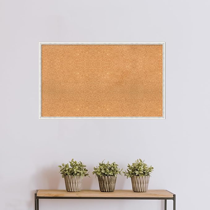 Amanti Art Natural Cork Board for Wall, 25x41 Vision Board with White Frame, Large Corkboard Office Decor for Home Organization, Modern Corkboard Pinboard to Display Items for Home Organization in