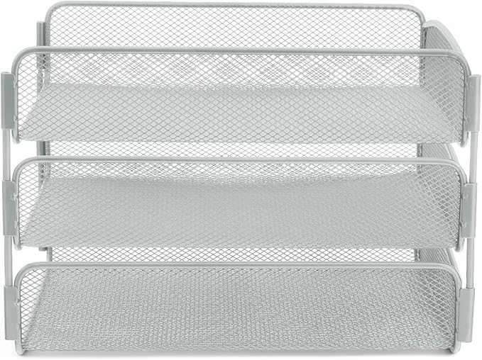 Safco Onyx Desktop Organizer, 3-Tier Paper Tray, Durable Steel Mesh Construction,Silver