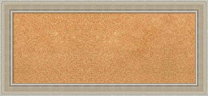Amanti Art Natural Cork Board for Wall, 16x34 Vision Board with Silver Wood Frame, Medium Corkboard Office Decor for Home Organization, Modern Contemporary Corkboard Pinboard to display items for home