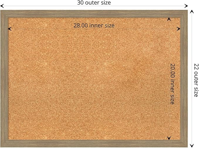 Amanti Art Natural Cork Board for Wall, 22x30 Vision Board with Brown Wood Frame, Medium Corkboard Office Decor for Home Organization, Casual Corkboard Pinboard to display items for home organization