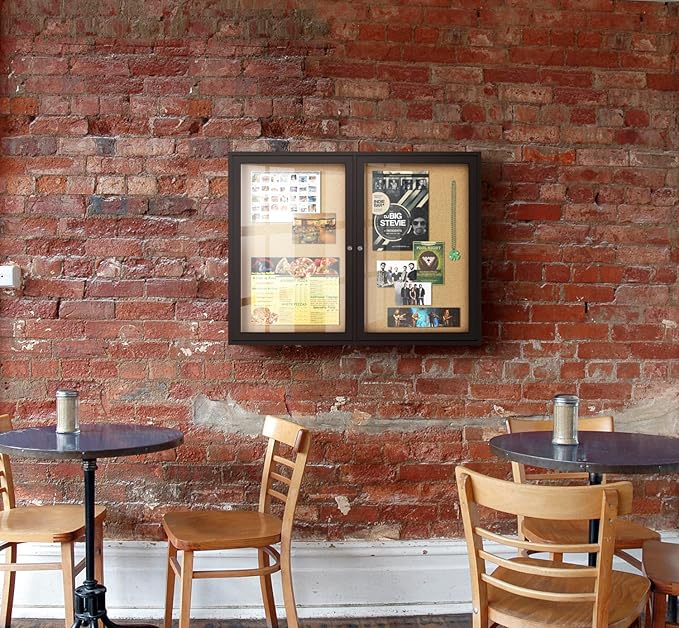Ghent 36"x60" 2-Door indoor Enclosed Bulletin Board , Shatter Resistant, with Lock, Bronze Aluminum Frame - Natural Cork (PB23660K) Made in the USA