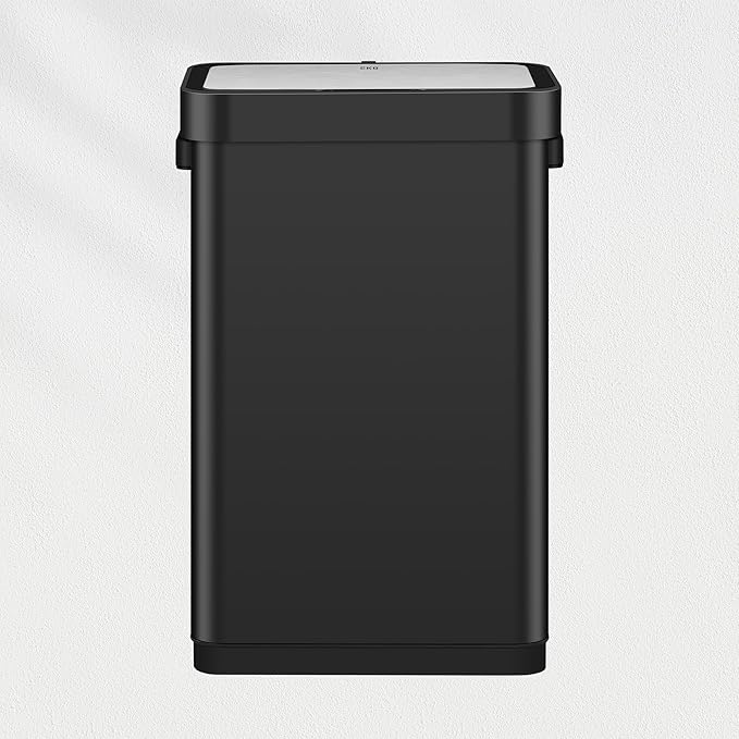 EKO Deluxe Mirage-T 50 Liter / 13.2 Gallon Touchless Rectangular Motion Sensor Trash Can, Matte Black Stainless Steel Finish