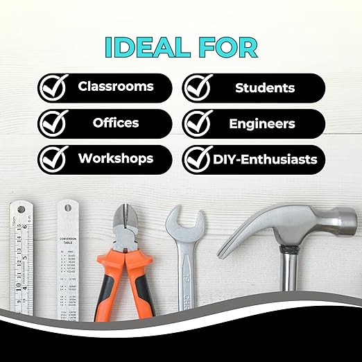 6 Inch Metal Ruler Bulk Set - 10-Pack of Compact 6 Inch / 15cm Stainless Steel Rulers - Precise Edge-Starting Imperial & Metric Measurements - Essential for Classrooms, Workshops, and Offices